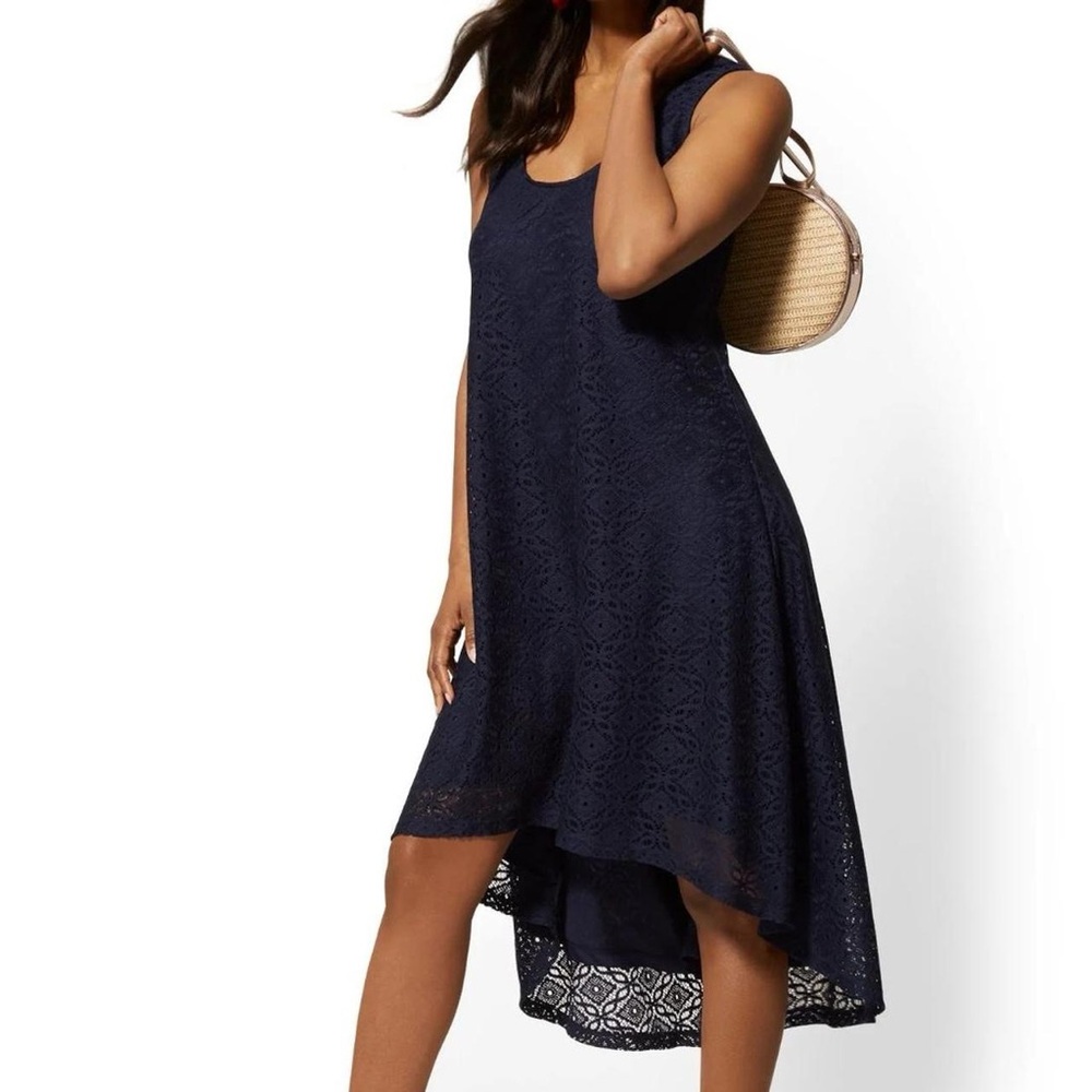 New York & Company Navy High Low Dress